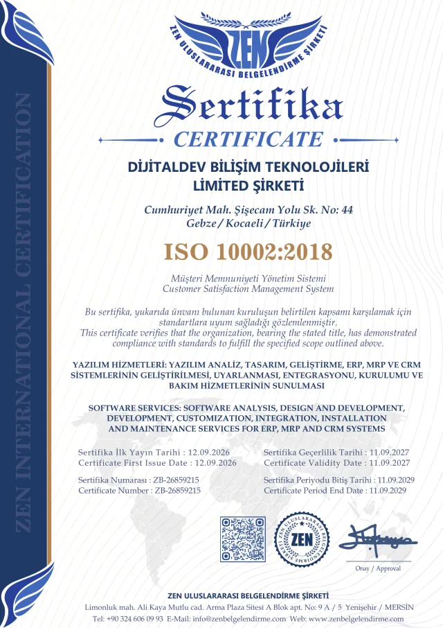ISO 10002:2018 sertifikası önizlemesi