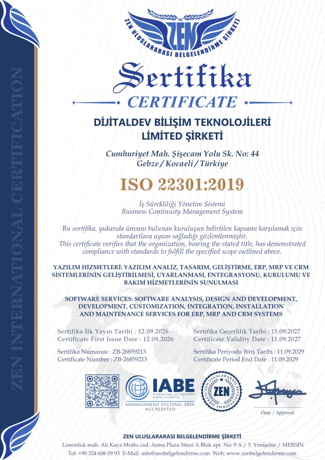 ISO 22301:2019 sertifikası önizlemesi