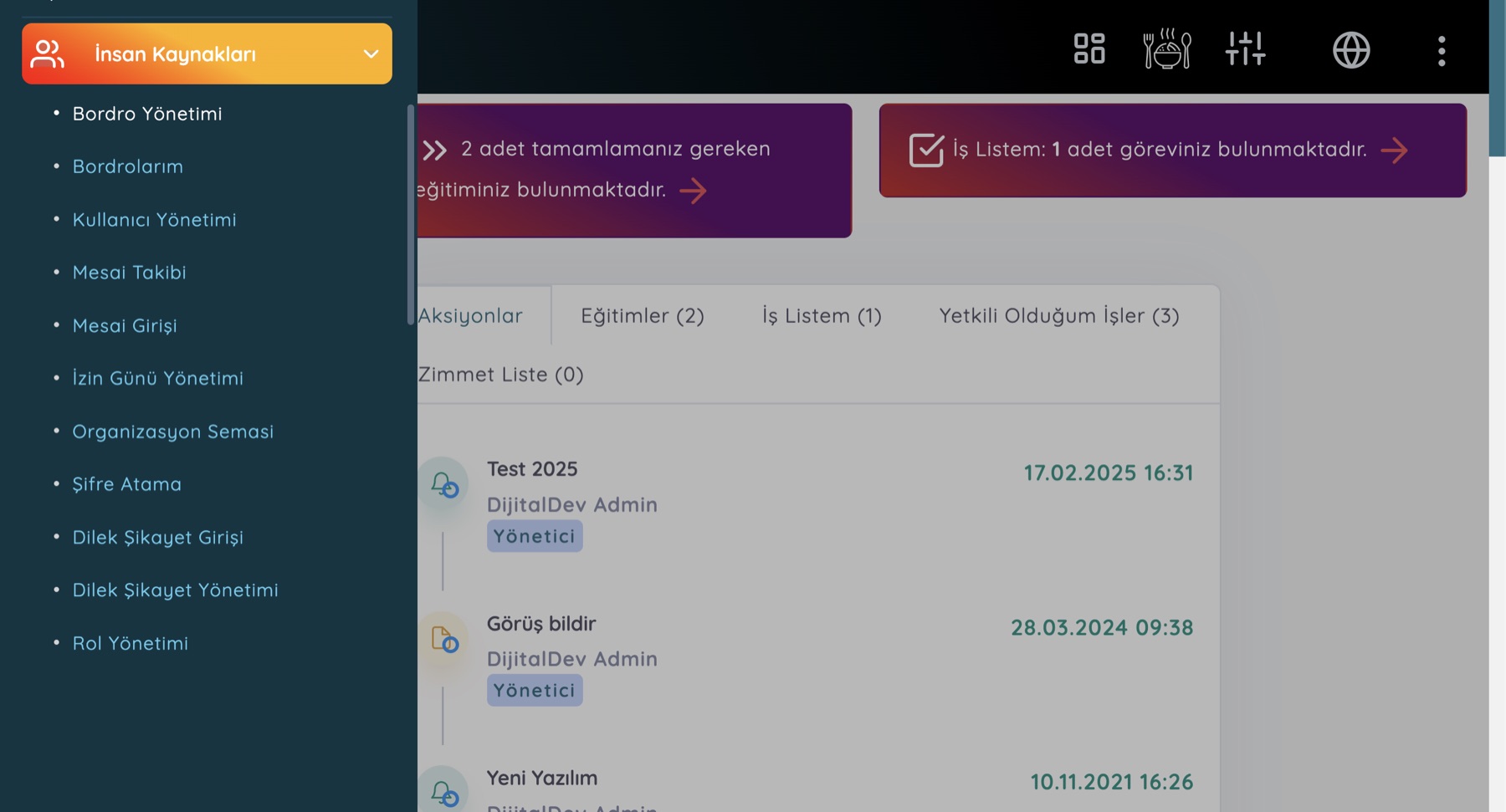 DijitalDev Web paneli